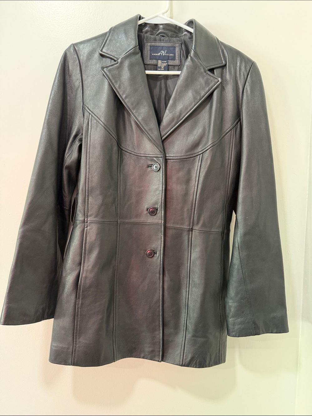 Black Leather Button-Front Women's Jacket